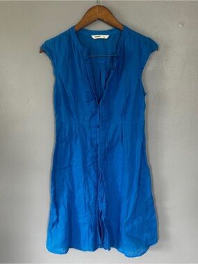 Old Navy Blue Linen Blend Pintuck Button Front Mini Dress Small